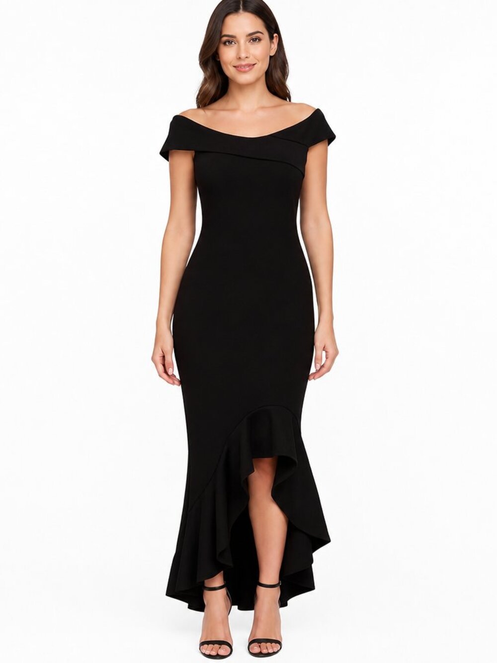Venus Black Hi-Lo Off Shoulder Dress | Size Small | Elegant Evening Cocktail